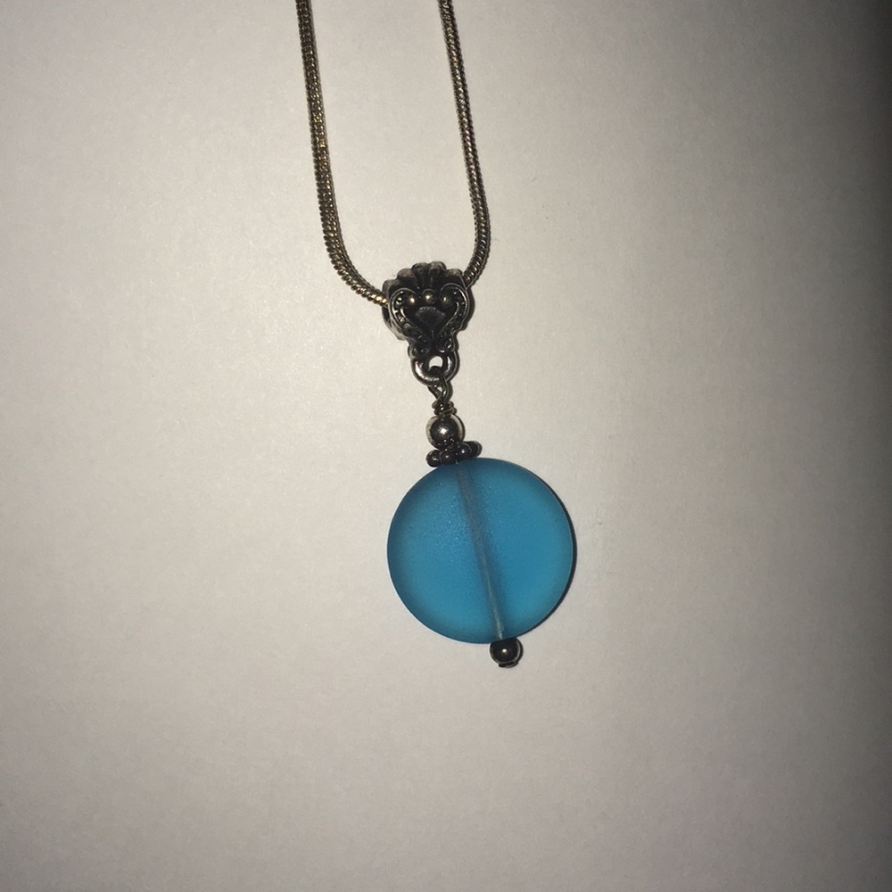 blue pendant necklace with silver chain